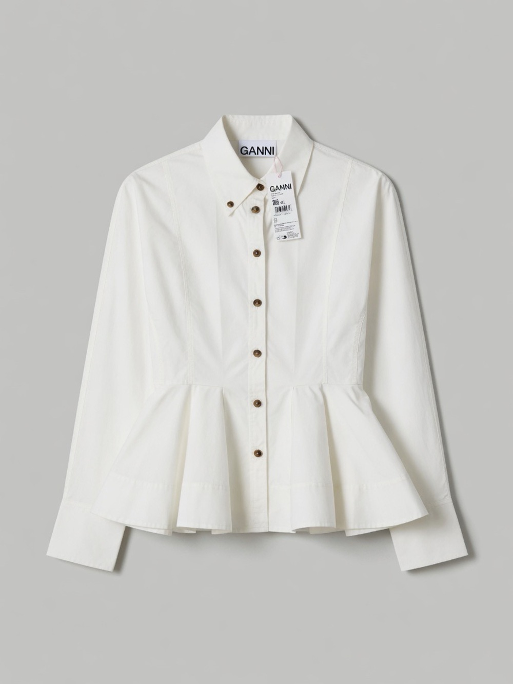 Ganni White Peplum Cotton Blouse